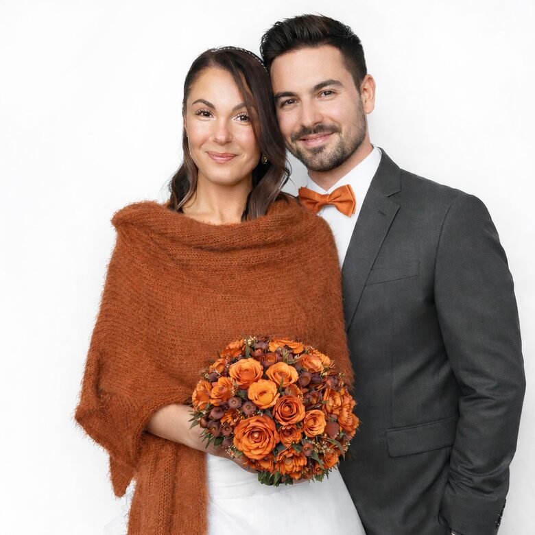 Rūsas krāsas adīta plecu šalle līgavai, mīksta un zīdaina, kods VO26